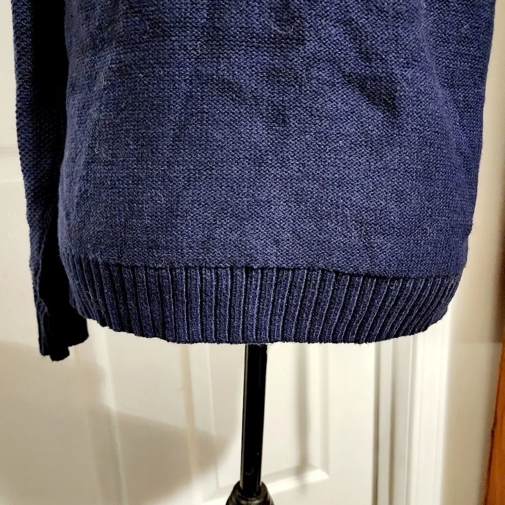 Old Navy Lace Up Front Neckline Blue Sweater Women's XS Textured Knit Stripes